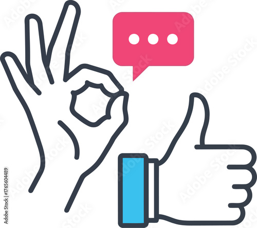 Positive feedback hand gestures like ok and thumbs up with speech bubble for good communication vector