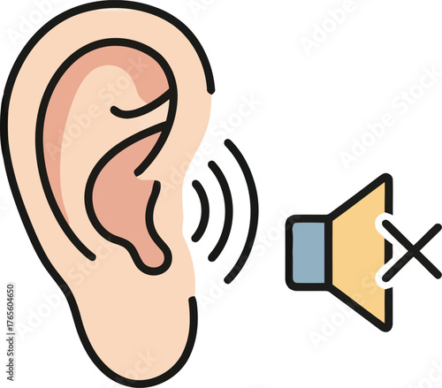 Hearing loss sound mute icon symbol ear speaker volume off no audio symbol communication concept vector