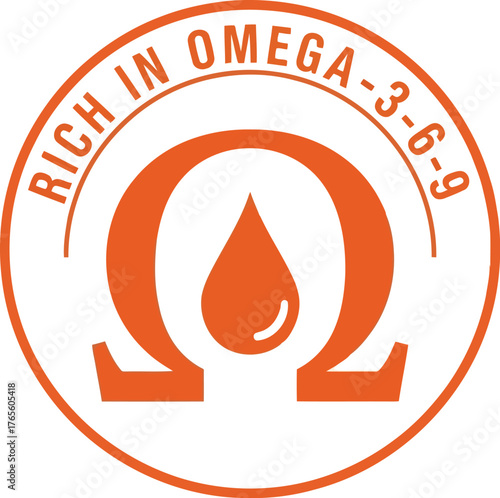 Omega 3 6 9 nutrition circle logo with drop symbol for health supplements and organic food vector