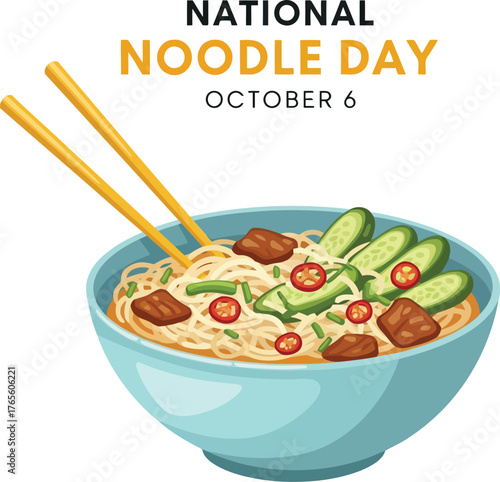 Delicious national noodle day october celebration bowl with chopsticks asian food concept vector