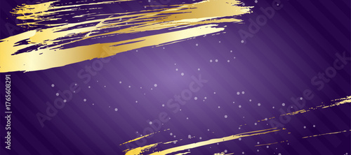 Purple background with gold decorative accents.