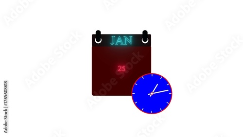 Glowing Calendar icon. January 25 icon illustration isolated vector sign symbol. Date and time, day, month. 