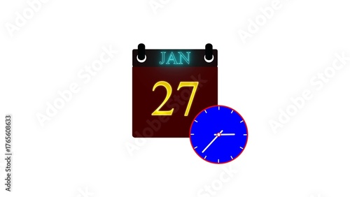 Glowing Calendar icon. January 27 icon illustration isolated vector sign symbol. Date and time, day, month. 