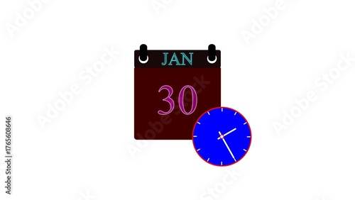 Glowing Calendar icon. January 30 icon illustration isolated vector sign symbol. Date and time, day, month. 