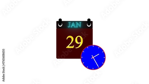 Glowing Calendar icon. January 29 icon illustration isolated vector sign symbol. Date and time, day, month. 