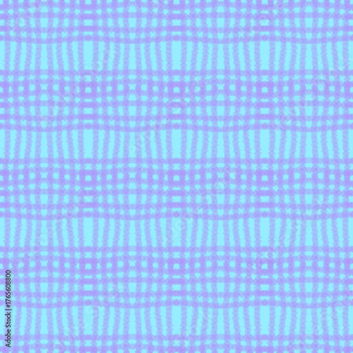Soft, seamless pastel plaid pattern in light blue and lavender purple. Features an irregular, fuzzy, or hand-drawn woven texture, giving it a cozy and calming aesthetic.