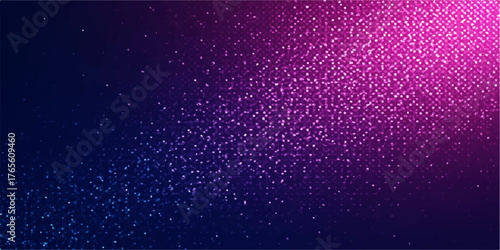 Abstract background with sparkling purple and pink glitter particles against a dark blue gradient