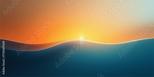 Abstract sunrise over ocean waves with warm orange and cool blue tones