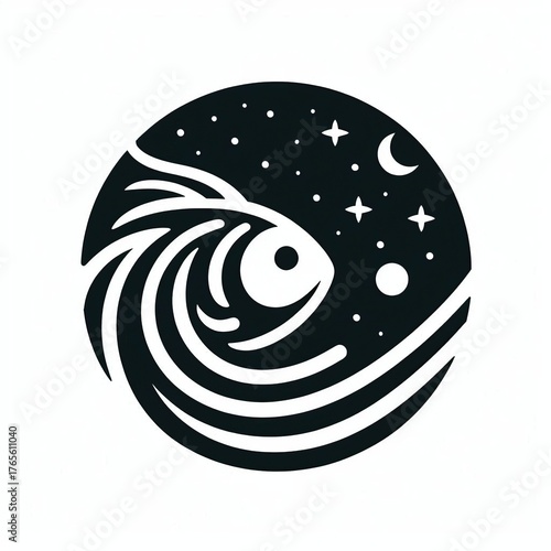 Mystical Pisces symbol with flowing waves and starry night sky creates a serene, dreamy, and spiritual vibe perfect for astrology and celestial themes