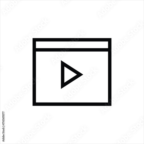 Simple line art icon of a video player interface with a play button vector illustration