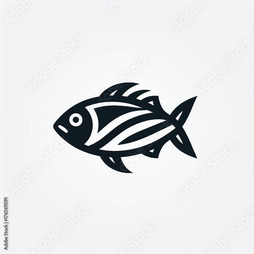 Striking black fish silhouette with bold lines symbolizing aquatic life and natural movement, perfect for branding and design projects.