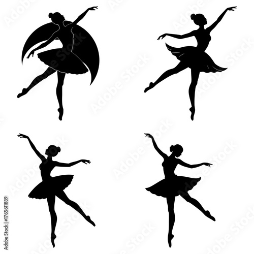 Elegant ballerina silhouettes dancing gracefully, poised for performance, perfect for dance studios, theatrical productions, and artistic projects originally a scalable vector