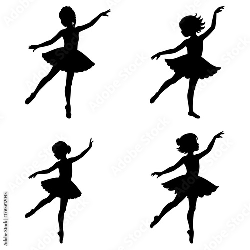 Elegant ballet dancer silhouettes in poised positions show grace and artistry, ideal for dance studios, performing arts, and educational resources