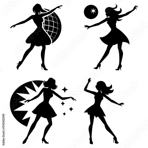 Elegant dancing girl silhouettes for vibrant party invitation designs and stylish event promotions, showcasing youthful energy and celebratory atmosphere