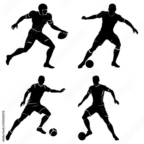 Dynamic athletes in action poses showcase athleticism and teamwork for sports advertising, training materials, and motivational designs, originally a vector graphic