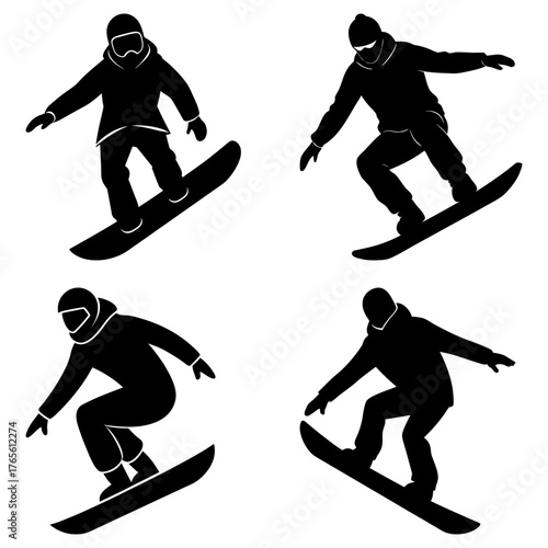Dynamic snowboarders capture winter thrill with action-packed poses for extreme sports enthusiasts and adventure marketing