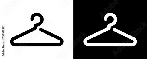 Wardrobe or cloakroom icon showing a simple hanger. Minimalist outline and filled vector illustration for changing room, dressing area and storage signage design.