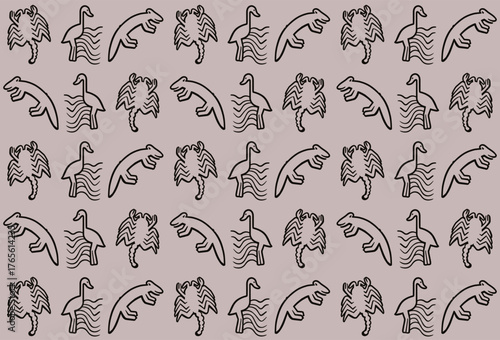 Gobekli tepe animals seamless pattern with scorpion, fox and bird