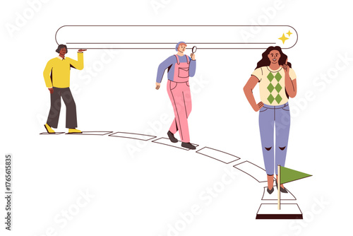 Collaborative Online Search and Discovery, User Journey and Search Experience, Team Work. Vector illustration