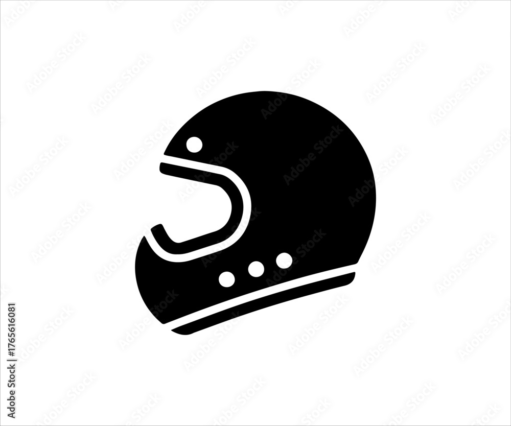 Fototapeta premium Simple black silhouette of a motorcycle helmet on a white background