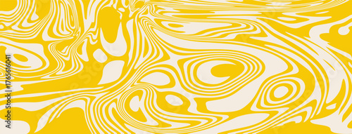 Yellow beer pattern background. Abstract vector melting caramel cacao texture. Cream butter spread swirl. Liquid honey twirl package bg. Psychedelic distorted trippy candy lines. Marble cake banner