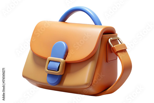 Stylish 3d tan leather shoulder bag with blue accents isolated for design mockups isolated on transparent background