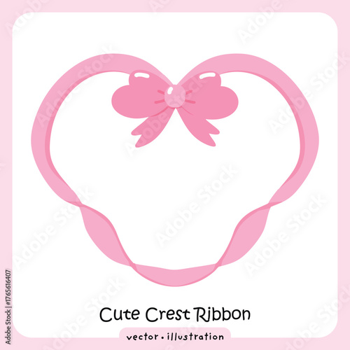 Coquette Pink Ribbon Crest, Cute Bow Frame Illustration Feminine Design, Wedding, Cute Ribbon vector