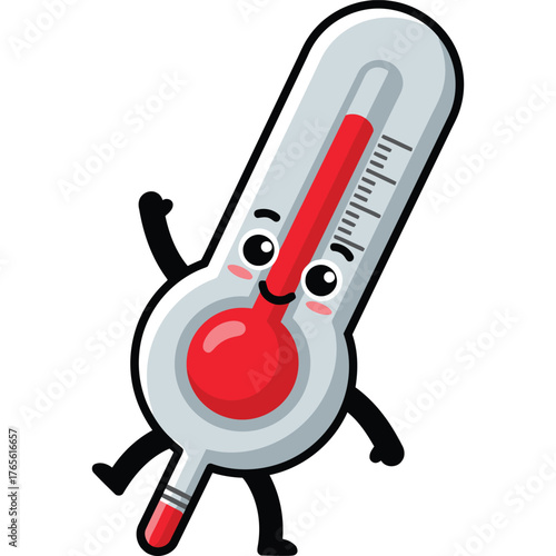 Cartoon Thermometer Character with a Smile and High Temperature medical health fever sick illness cute