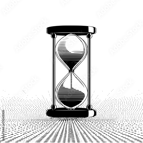 Hourglass sand timer illustration concept for time management deadlines and urgency in black and white style