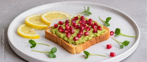 Wallpaper Mural Crispy toast with avocado puree and pomegranate seeds, fresh and colorful presentation. Torontodigital.ca
