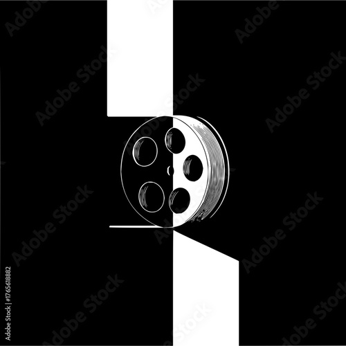 Film reel illustration black and white movie vintage cinema graphic design entertainment industry media production 100