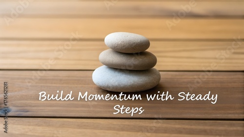 Stacked stones on a wooden surface representing balance