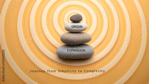 Stacked stones representing a journey from simplicity to complexity