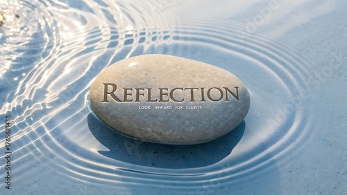 Stone in water with the word Reflection engraved