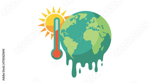 Global warming concept illustration melting earth with thermometer and sun vector design for climate change awareness