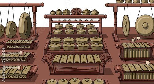 Gamelan Ensemble Illustration A Traditional Indonesian Orchestra