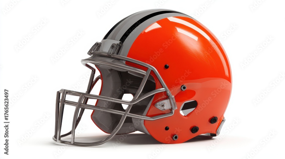 Fototapeta premium Football Helmet With Stripes. Red and Orange Helmet with Crown Stripe for American Football.