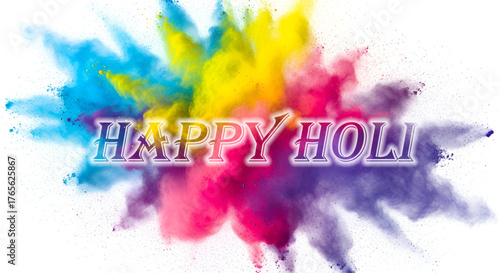 Colored powder explosion on white background. Freeze motion.