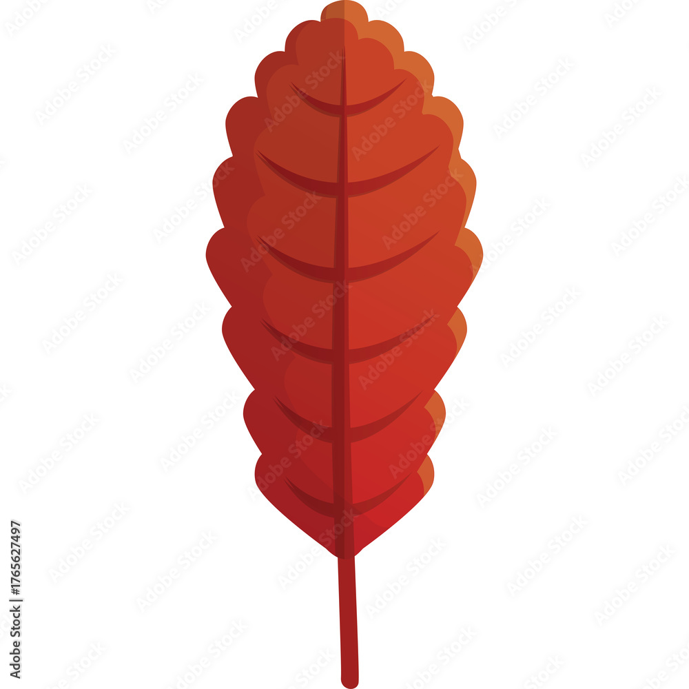 Obraz premium A Stylized Red Leaf with Serrated Edges and a Thin Stem Against a Transparent Background, Representing Autumn and Nature in a Simple Flat Design.