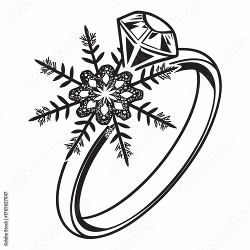 Elegant engagement ring with snowflake for winter