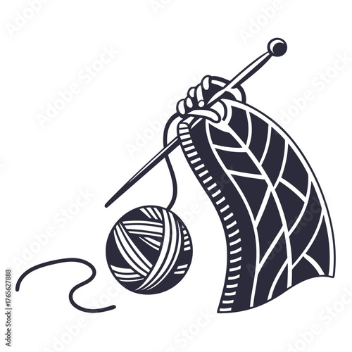 Hand knitting a project with yarn