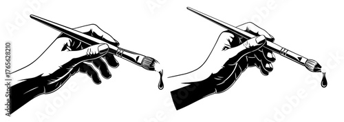 Vector art of hand holding paintbrush with dripping paint, showcasing artistic expression and creativity