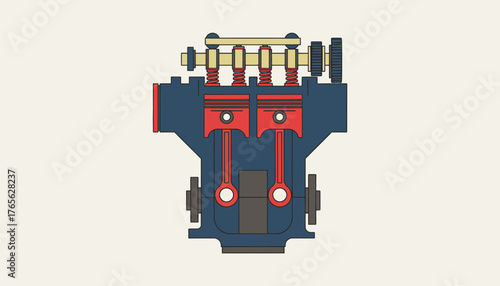 Internal combustion engine block cutaway diagram illustrating the pistons, valves, and crankshaft assembly, representing engineering, power, and mechanics