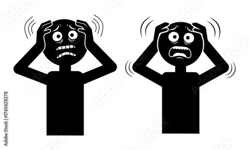 Vector art of two stick figures are depicted with their hands on their heads, expressing feelings of stress and anxiety