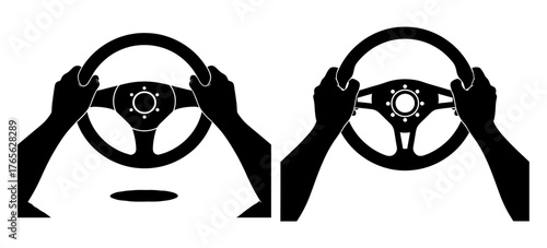 Vector art of two hands firmly grip steering wheels, , ensuring control and safety during driving, a symbol of responsibility