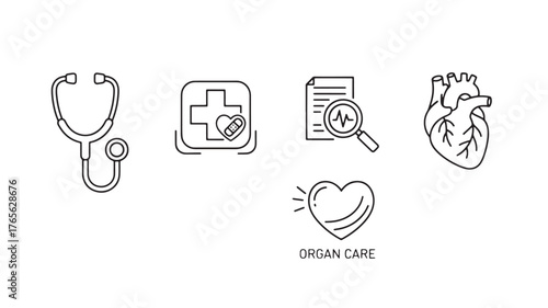 Medical organ care icons thin line vector set for healthcare isolated on white background