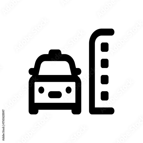 Illustration of a taxi car with a light on top next to a structure with rounded square elements design