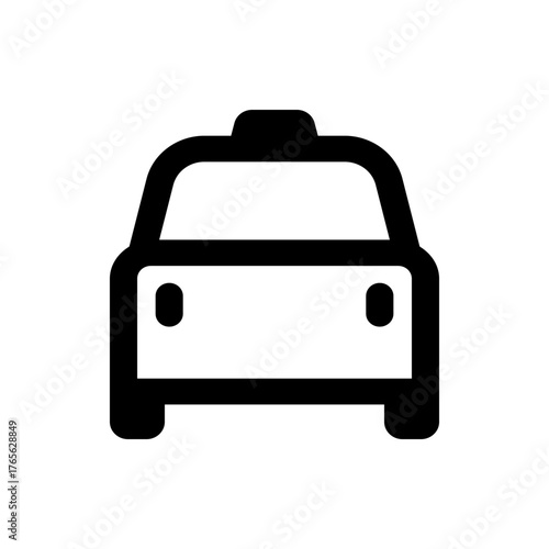 Illustration of a simple black and white taxi cab with a light on top viewed from the front side view