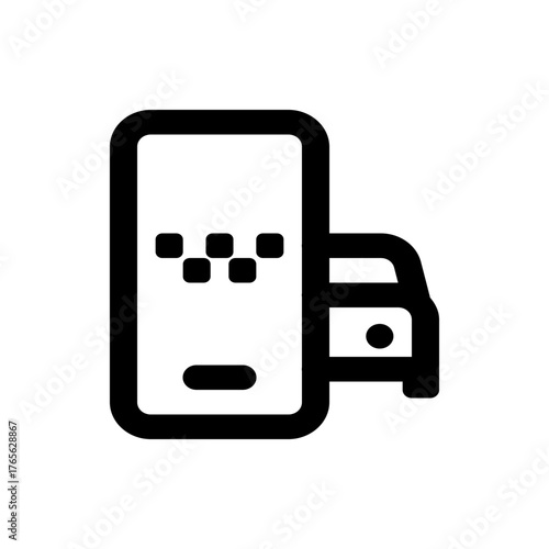 Illustration of a smartphone displaying a taxi icon with a car shape next to the phone outline design