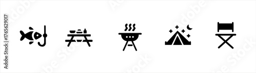 Camping and outdoor adventure icon set for travel, hiking, and nature design projects